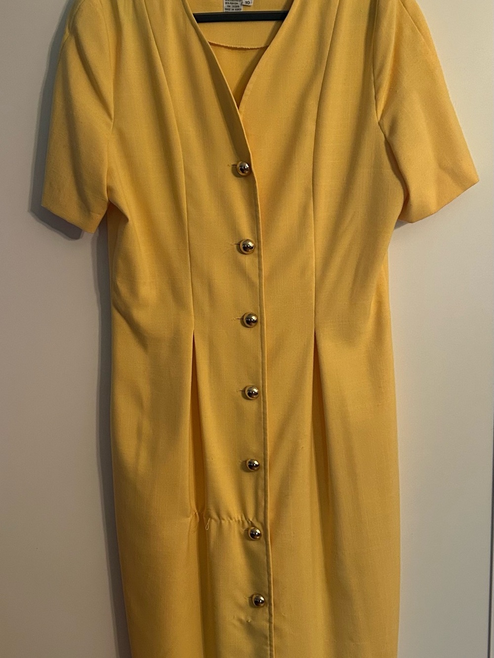 Yellow Button-Front Midi Dress with Short Sleeves